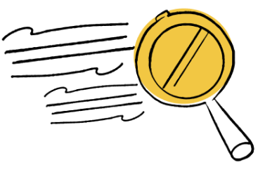 Cartoon drawing of a mangifying glass with a piece of paper