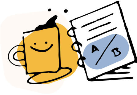 Cartoon drawing of a coffee cup with a book