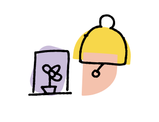 Cartoon drawing of classroom bell and flower pot