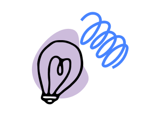 purple cartoon lighbulb with a blue spring