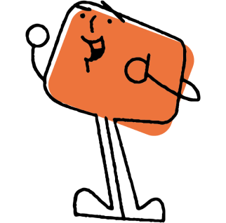 An orange cartoon character looking up and to the left